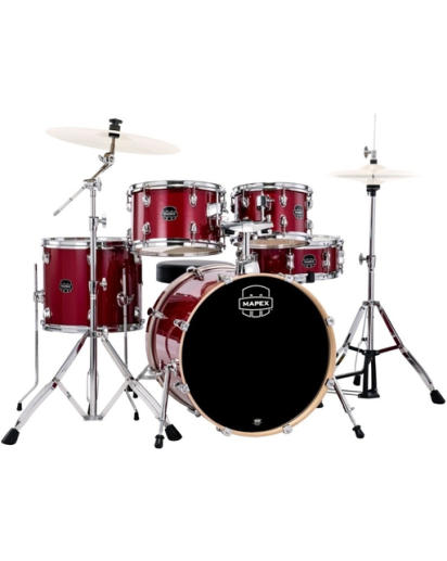 Mapex VE5044 FTVM 20X16 bassorumpu, 10X7 ja 12X8 etutomit, 14X12 lattiatomi ja 14X5,5 virveli. Crimson Red Sparkle 