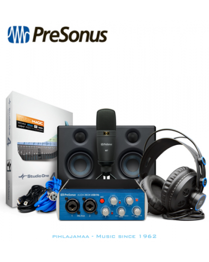 Presonus AudioBox USB96 Studio Ultimate Bundle, sis Äänikortti, studiomonitorit, mikrofoni, kuulokkeet ja tarvikkeet