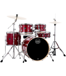 Mapex VE5044 FTVM 20X16 bassorumpu, 10X7 ja 12X8 etutomit, 14X12 lattiatomi ja 14X5,5 virveli. Crimson Red Sparkle 